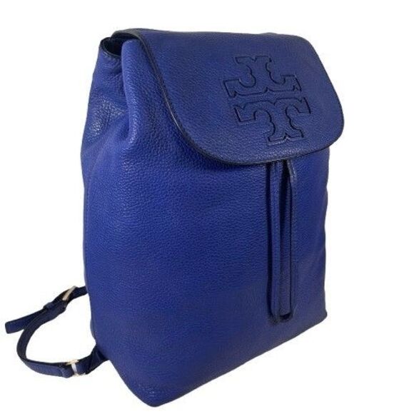 Tory Burch Harper Double TT Logo Embossed Pebble Leather Macaw Backpack MRP $495 main image 9